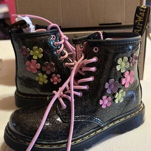 Dr. Martens Glitter Kids Boots with Floral Design